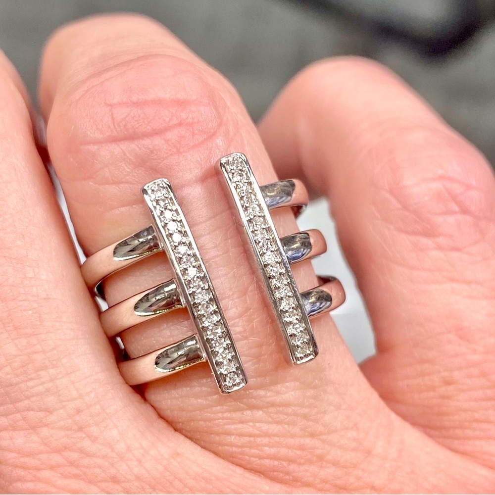 Genuine 0.50 Carat Diamond Open Bar Triple Band Cocktail Ring Mid Finger Knuckle